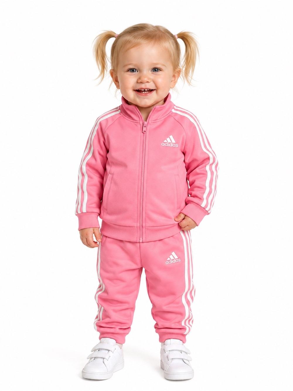 Adidas Toddler Pink 2-Piece Track Set with White Stripe Trim -2T
